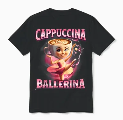 Cappuccino Ballerina Italian Brainrot Funny Memes Unisex T-Shirt - Black