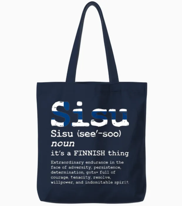 Finnish Sisu Finland Sisu Print Finns Sisu Product Tote Bags in Navy