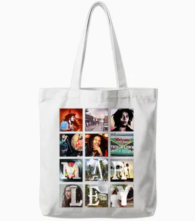 Bob Marley Block Bilder Tote Bags - White