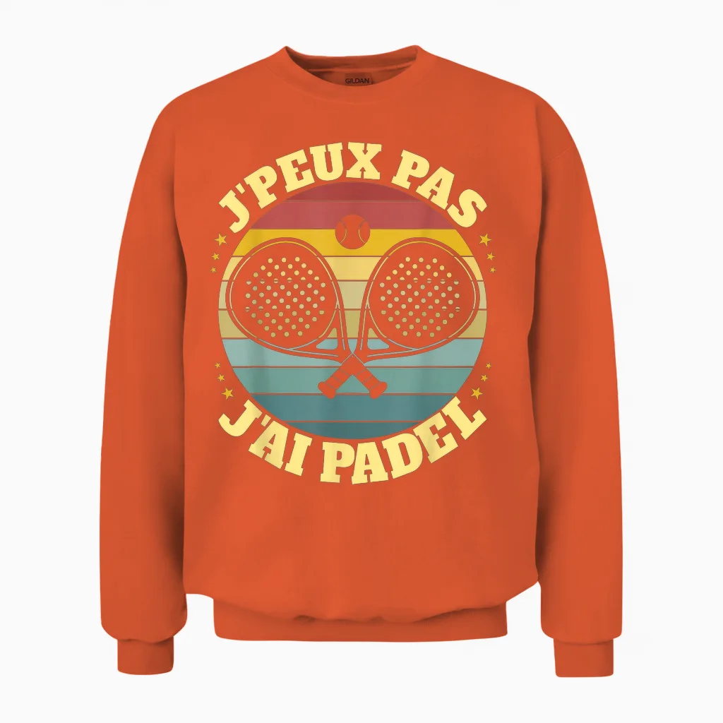 J'peux Pas J'ai Padel Padeliste T-Shirt, Black, S Unisex Sweatshirt in Orange