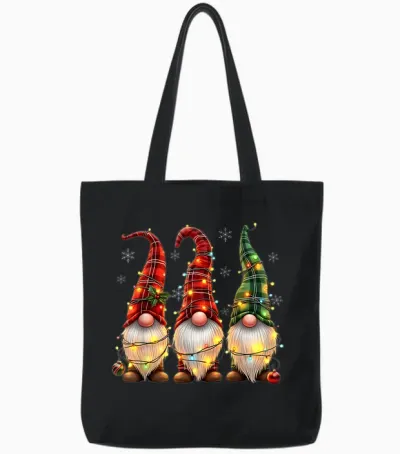 Three Gnomes Men Women Buffalo Plaid Red Christmas Tote Bags - Black