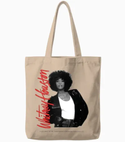 Whitney Houston Photo Mug and Pink Nameplate Tote Bags - Natural