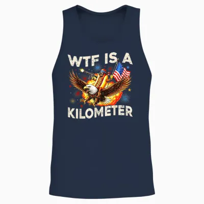Wtf Is a Kilometer Funny Hot Dog Riding Eagle 4th of July Unisex Tank Top - Navy