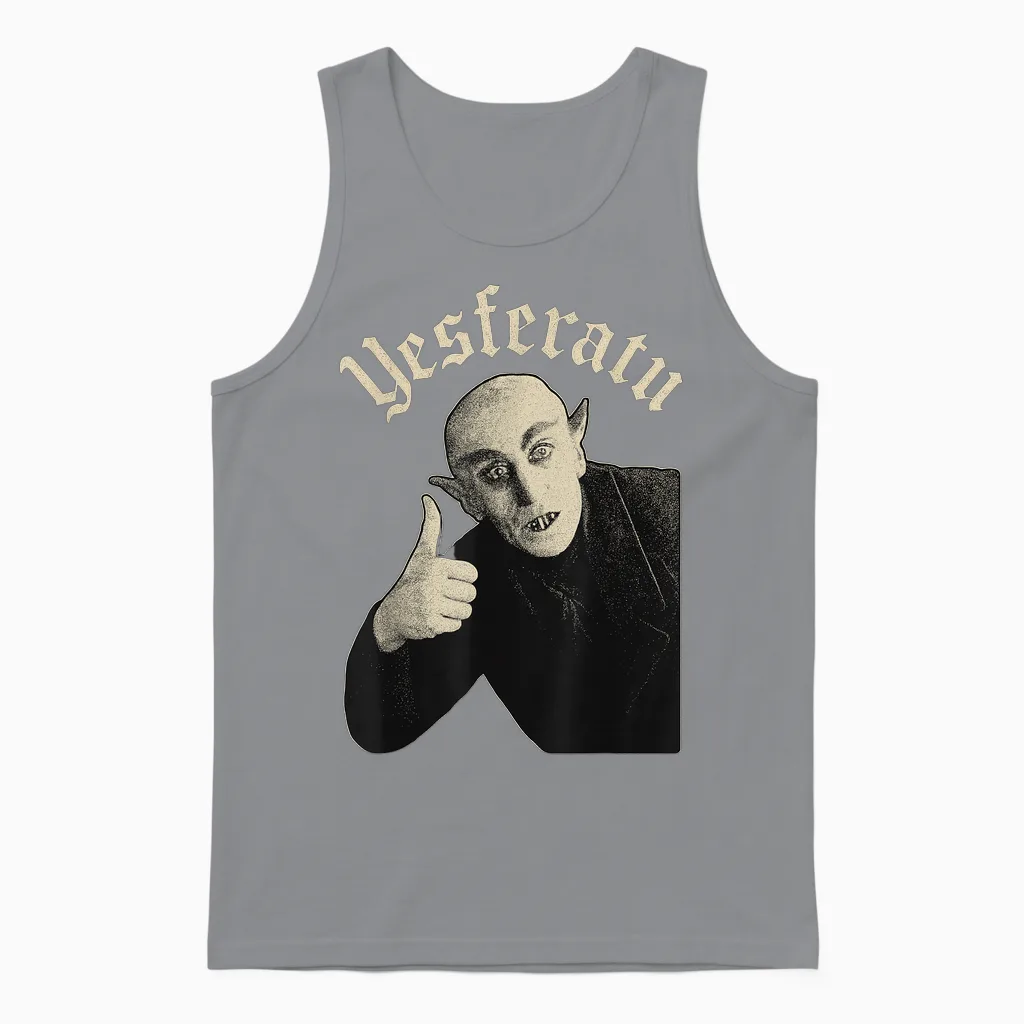 Yesferatu Funny Vampire Parody Meme Halloween Unisex Tank Top in Sport Grey