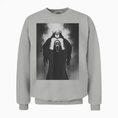 Ghost Heart Hands Scary Face Horror Poster Halloween Unisex Sweatshirt - Ash