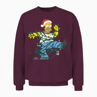 The Simpsons Holiday Homer Simpson Christmas Lights Tangle Unisex Sweatshirt - Maroon