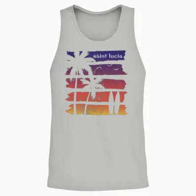 Cool Saint Lucia Surfing Fan Beach Palm Tree Unisex Tank Top - Ash