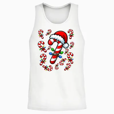 Red and White Candy Cane Santa Christmas Xmas Lights Unisex Tank Top - White