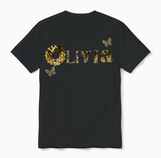 Olivia Gold Glitter Logo Unisex T-Shirt in Black