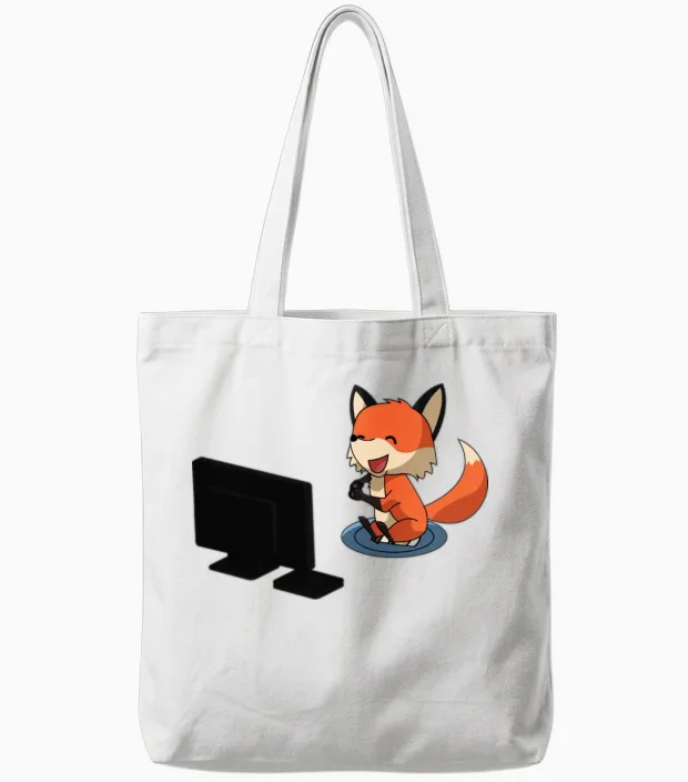 Fox Playing Playstation Wildlife Gift Tote Bags in White