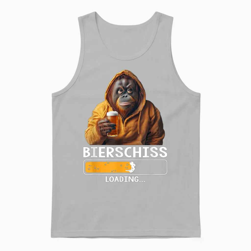 Bierschiss Loading Lustiger Spruch Bier Party Orangutan Affe Unisex Tank Top in Ash