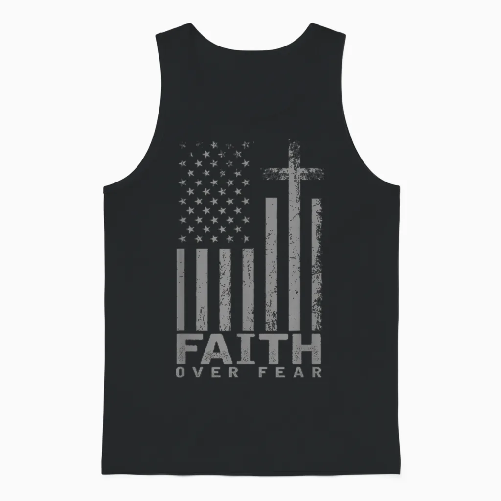 America Pride Us Flag Faith Over Fear Prayer Unisex Tank Top in Black