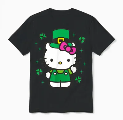 Hello Kitty St. Patrick's Day Adorable Leprechanun Suit Unisex T-Shirt - Black