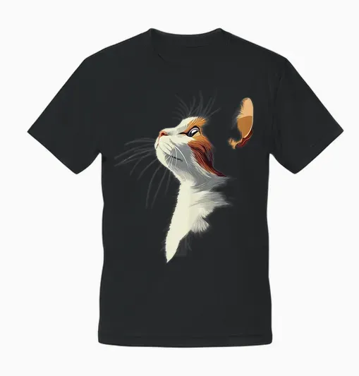 Beautiful Womens Girls Illustration Art Calico Cat Lover Unisex T-Shirt - Black
