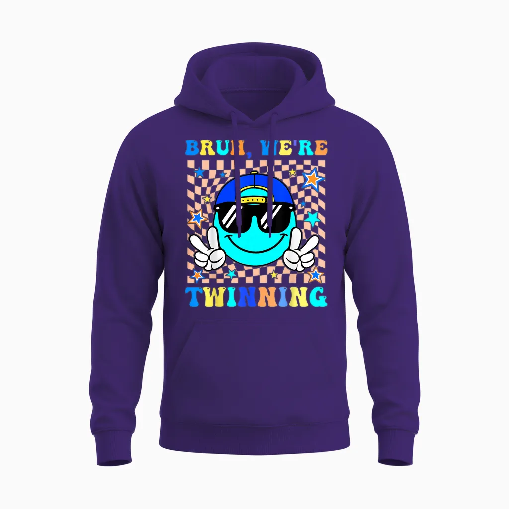 Bruh We're Twinning Retro Twin Day Spirit Week Boys Unisex Hoodie in Purple
