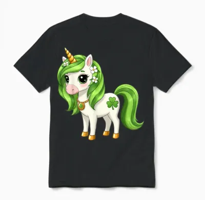 Adorable Unicorn Clover for St. Patrick's Day Unisex T-Shirt - Black