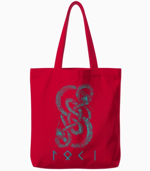 Loki Name Norse Runes and Snake Nordic Mythology Men's T-Shirt, Black, S, Short Sleeve, Classic Fit, Viking T-Shirt, Nordic Mythology Tote Bags in Red