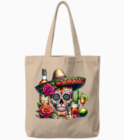Mexican Skull Hat Tequila Guitar Cinco De Mayo Tote Bags - Natural