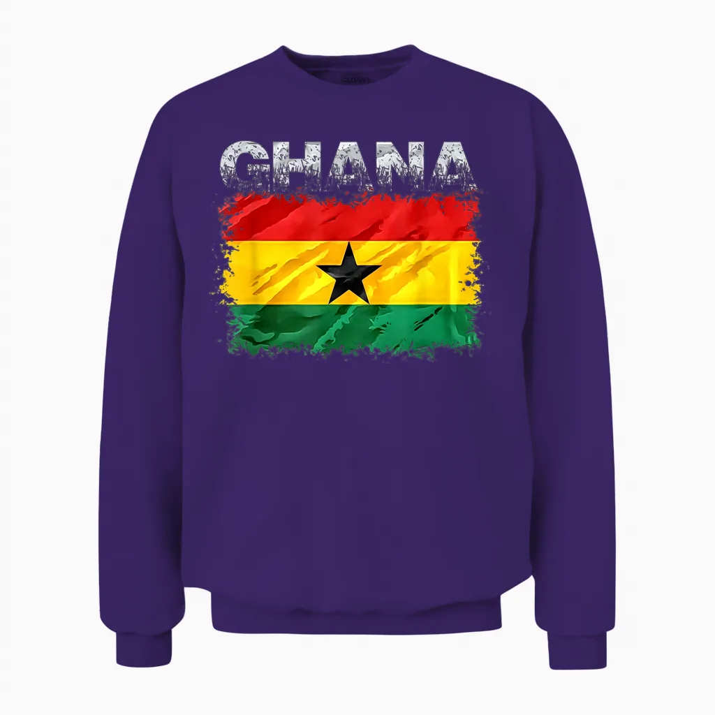 Ghana Flag T-Shirt, Black, S Unisex Sweatshirt in Purple