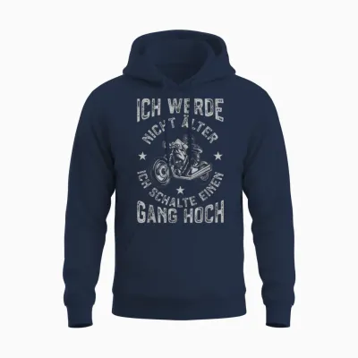 Men's Motorcycle T-Shirt with Funny Motorcycle Ich Werde Nicht Older, Black Unisex Hoodie - Navy