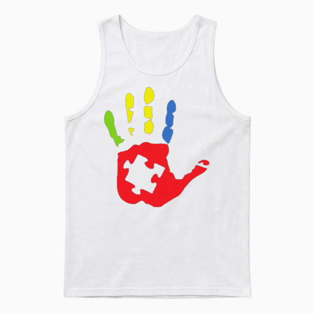 Puzzle Hand Cool Color Unisex Tank Top in White