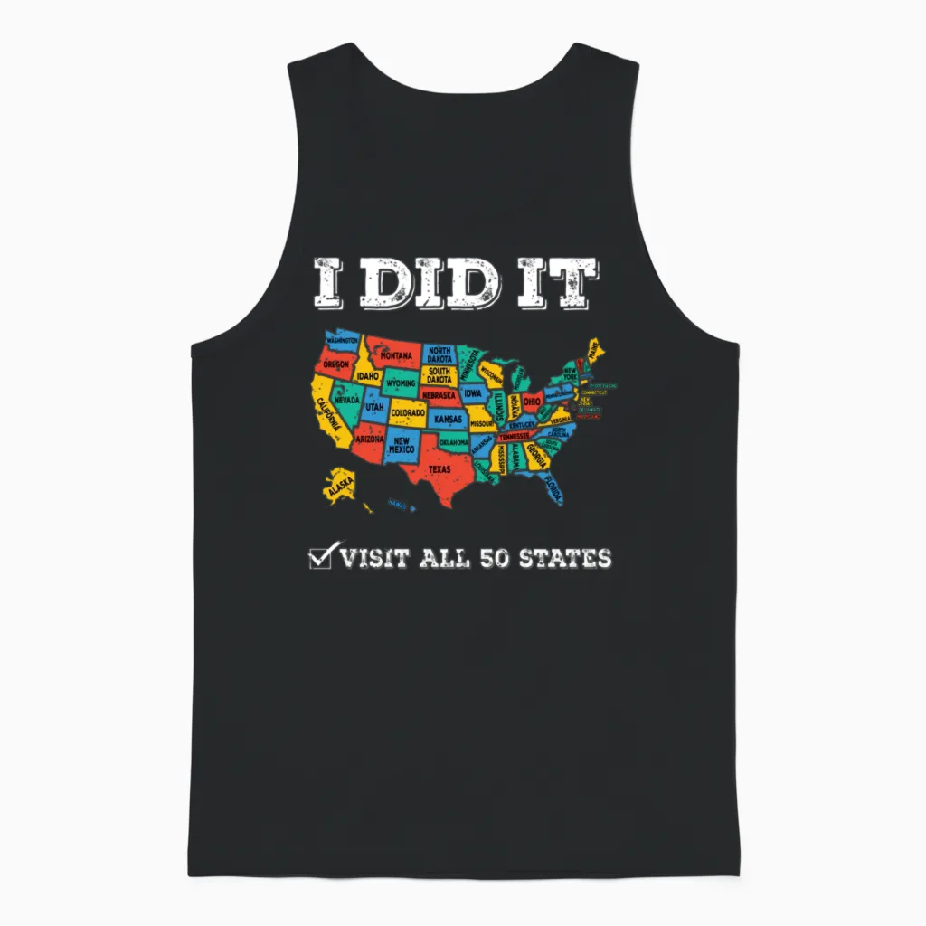 Visited All 50 States Usa Map for Travel Unisex Tank Top in Black