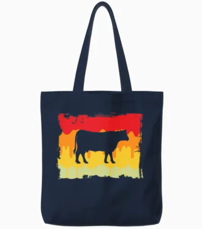 Cow Retro Tote Bags - Navy