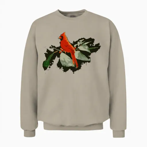 Wild Red Cardinal Bird Lovers Unisex Sweatshirt in Sand