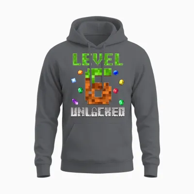 Birthday Boy Level 6 Unlocked 6th Birthday Game Pixel Unisex Hoodie - Charcoal