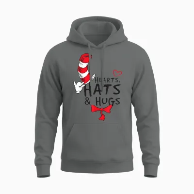 Dr. Seuss Cat in the Hat Hats & Hugs Officially Licensed Unisex Hoodie - Graphite Heather