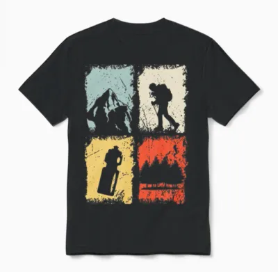 Hiking Retro Unisex T-Shirt - Black