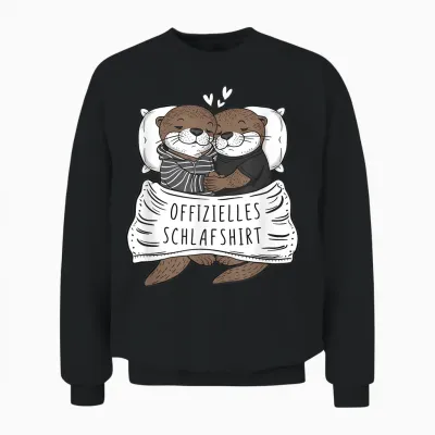 Official Sleep Shirt Cute Otter Couple Sleep T-Shirt, Black Unisex Sweatshirt - Black