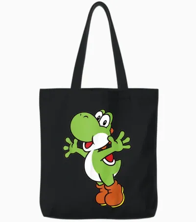 Super Mario Yoshi Classic Jump Portrait Tote Bags - Black
