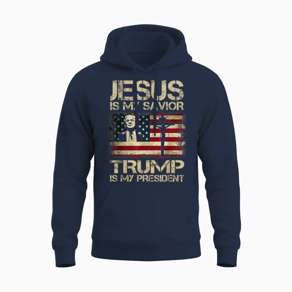 Jesus Is My Savior Trump Is My President Trump 2024 Usa Unisex Hoodie in Navy