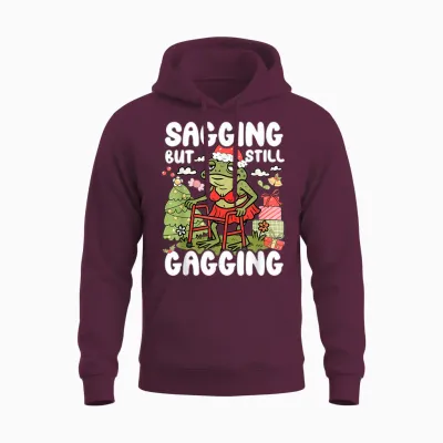 Sagging but Still Gagging Frog Funny Cringe Meme Christmas Unisex Hoodie - Maroon