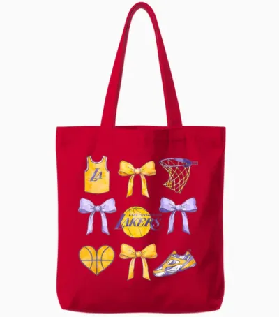 Nba Los Angeles Lakers Bow Grid Tote Bags - Red