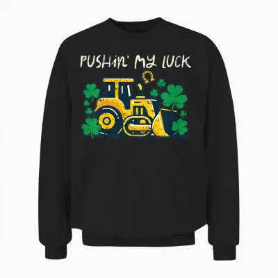 Kids St Patricks Day Bulldozer Saint Paddys Construction Boys Kid Unisex Sweatshirt - Black
