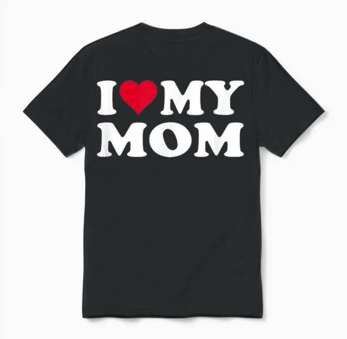 Red Heart I Love My Mom T-Shirt, Black, S Unisex T-Shirt in Black