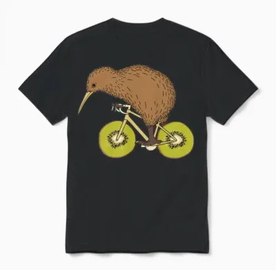 Kiwi Riding Bike with Kiwi Wheels Unisex T-Shirt - Black