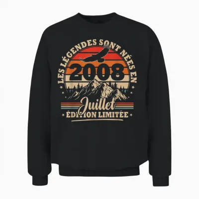 Vintage Anniversaire 18 Ans Cadeau Pour Né En Juillet 2008 Unisex Sweatshirt - Black