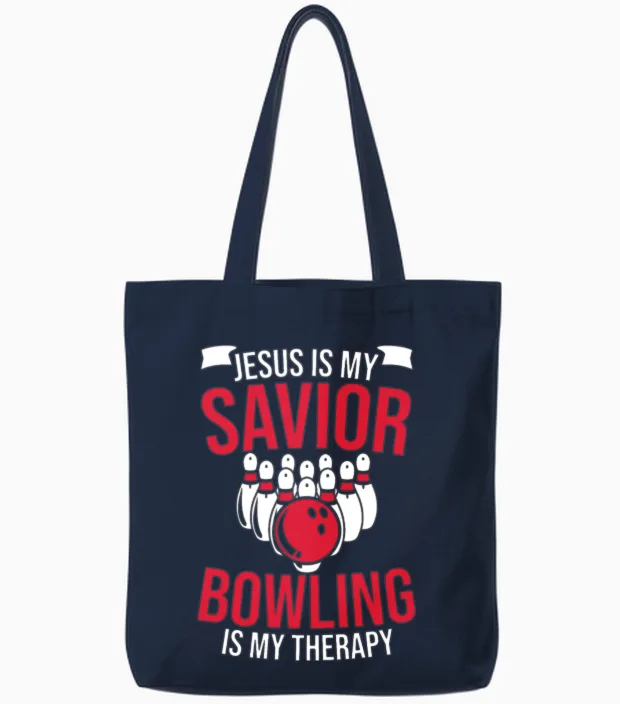 Funny Christian Jesus Bowling Design Tote Bags in Navy