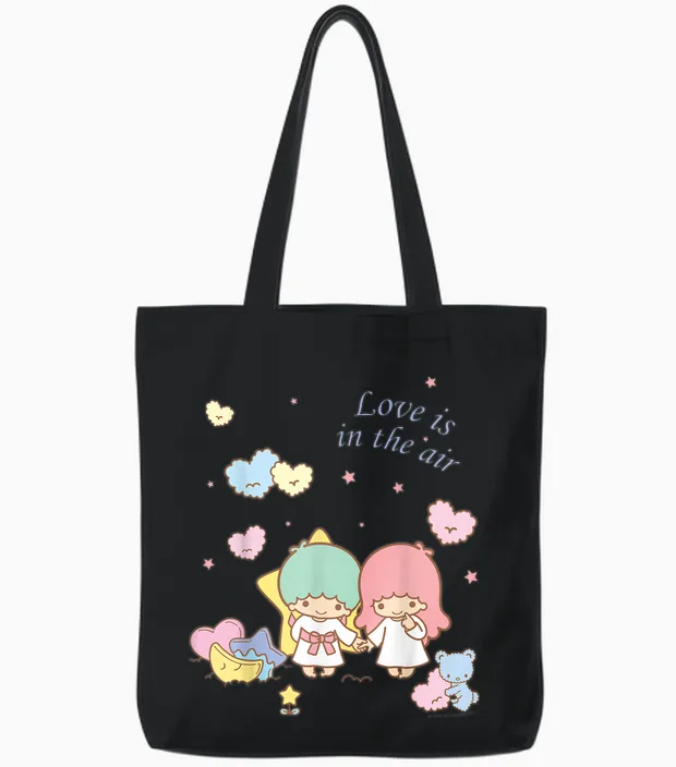 Little Twin Stars Love Is in the Air Valentine Tote Bags in Black