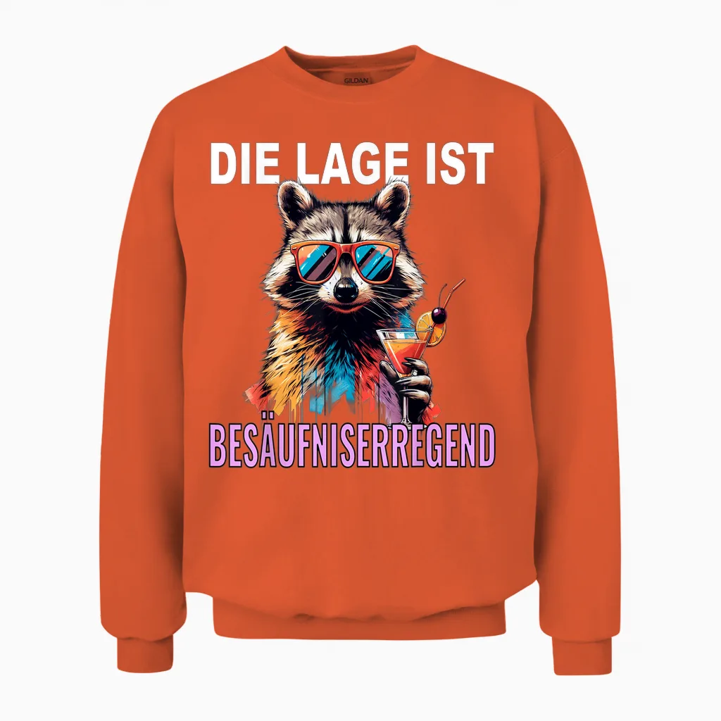 Die Lage Ist Besäufniserregend Waschbär Unisex Sweatshirt in Orange