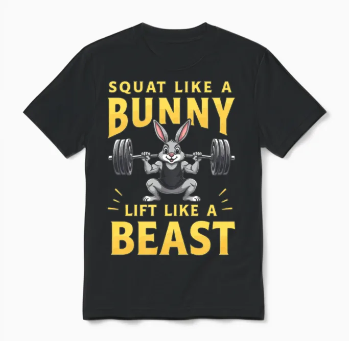 Fitness Bunny Gym Workout Rabbit Bodybuilding Unisex T-Shirt in Black