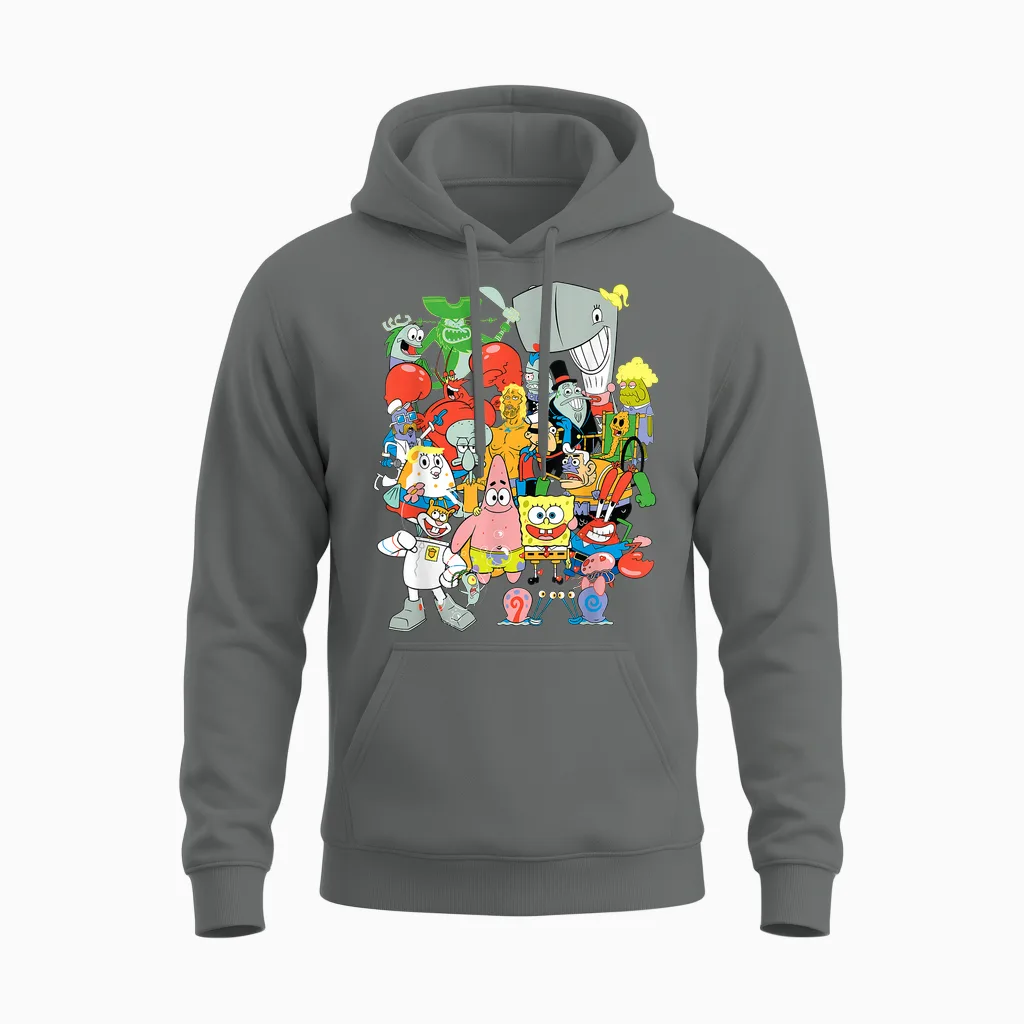 Spongebob Squarepants Cast of Characters Unisex Hoodie in Graphite Heather