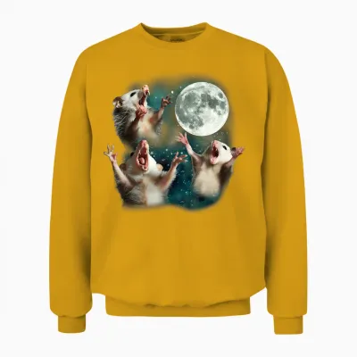 Three Possum Moon | 3 Opossum Funny Weird Cursed Meme Unisex Sweatshirt - Gold