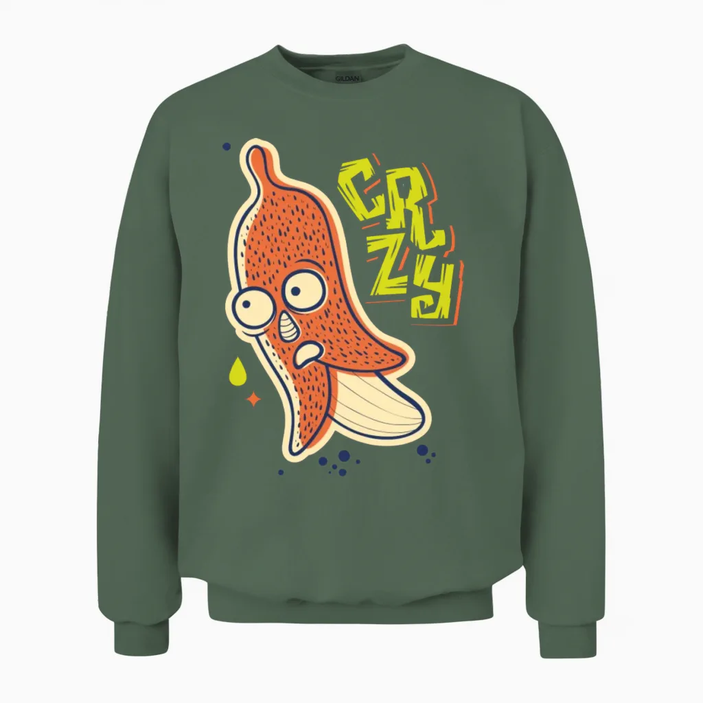 Funny Crazy Bananas Unisex Sweatshirt in Military Green