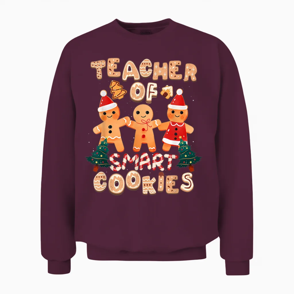 Christmas Teacher Cute Gingerbread Cookies Funny Holiday Unisex Sweatshirt in Maroon