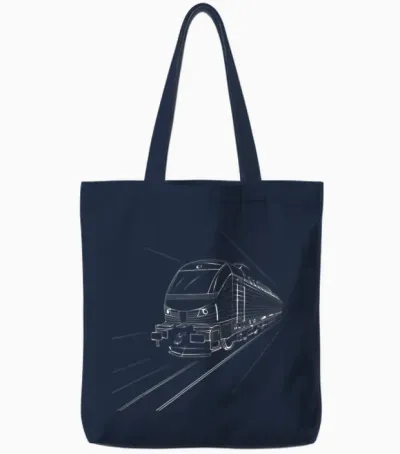 Drawing Train Railway T-Shirt, Black Tote Bags - Navy
