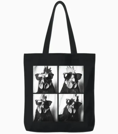Hahn Wearing Sunglasses Photobooth Selfie Farm Chicken Tote Bags - Black